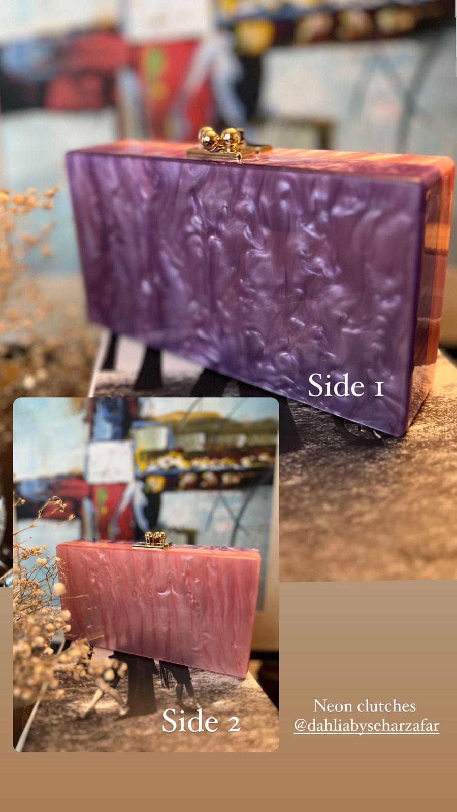 Dual Shade Acrylic Clutch Purple/Pink