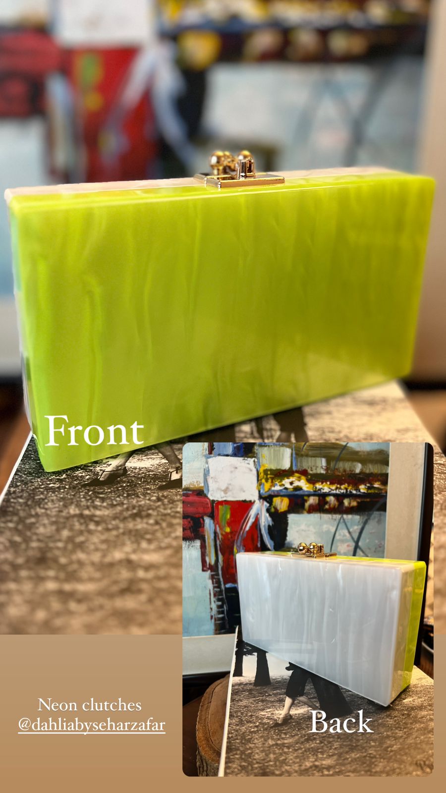 Dual Shade Acrylic Clutch White/Neon