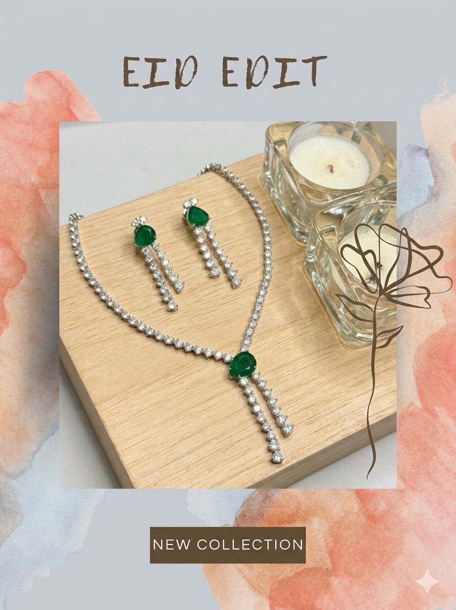 Emerald Drop Necklace Set