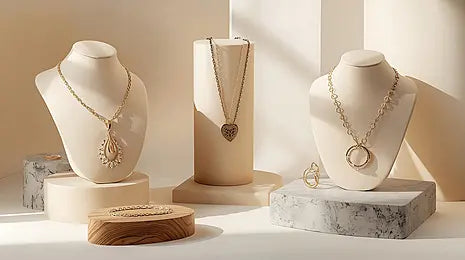 Minimalist gold necklace, rings and earrings luxury jewellery styling