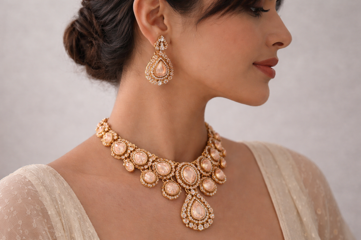 Mehndi bridal necklace set with colourful gemstones