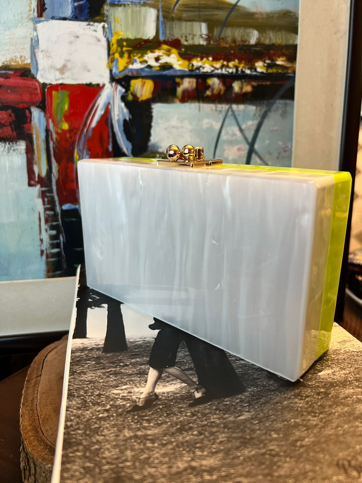 Dual Shade Acrylic Clutch White/Neon