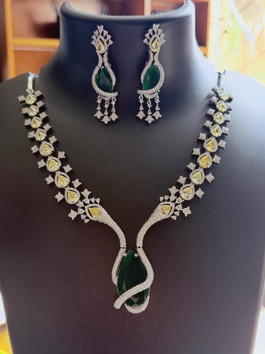 Jewelry set with necklace and earrings on a mannequin