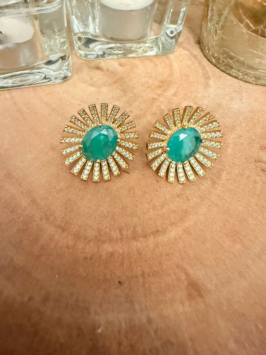 Zareen Emerald Sunburst Stud Earrings