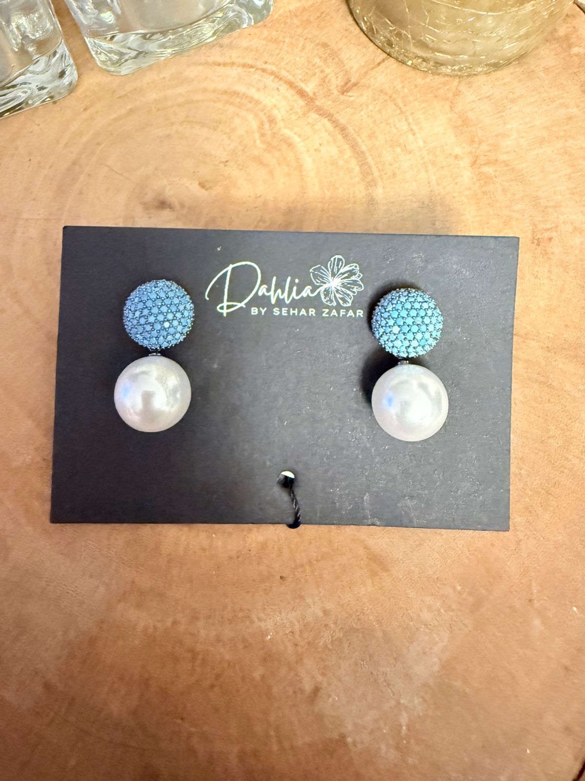Luna Crystal Pearl Drop Stud Earrings