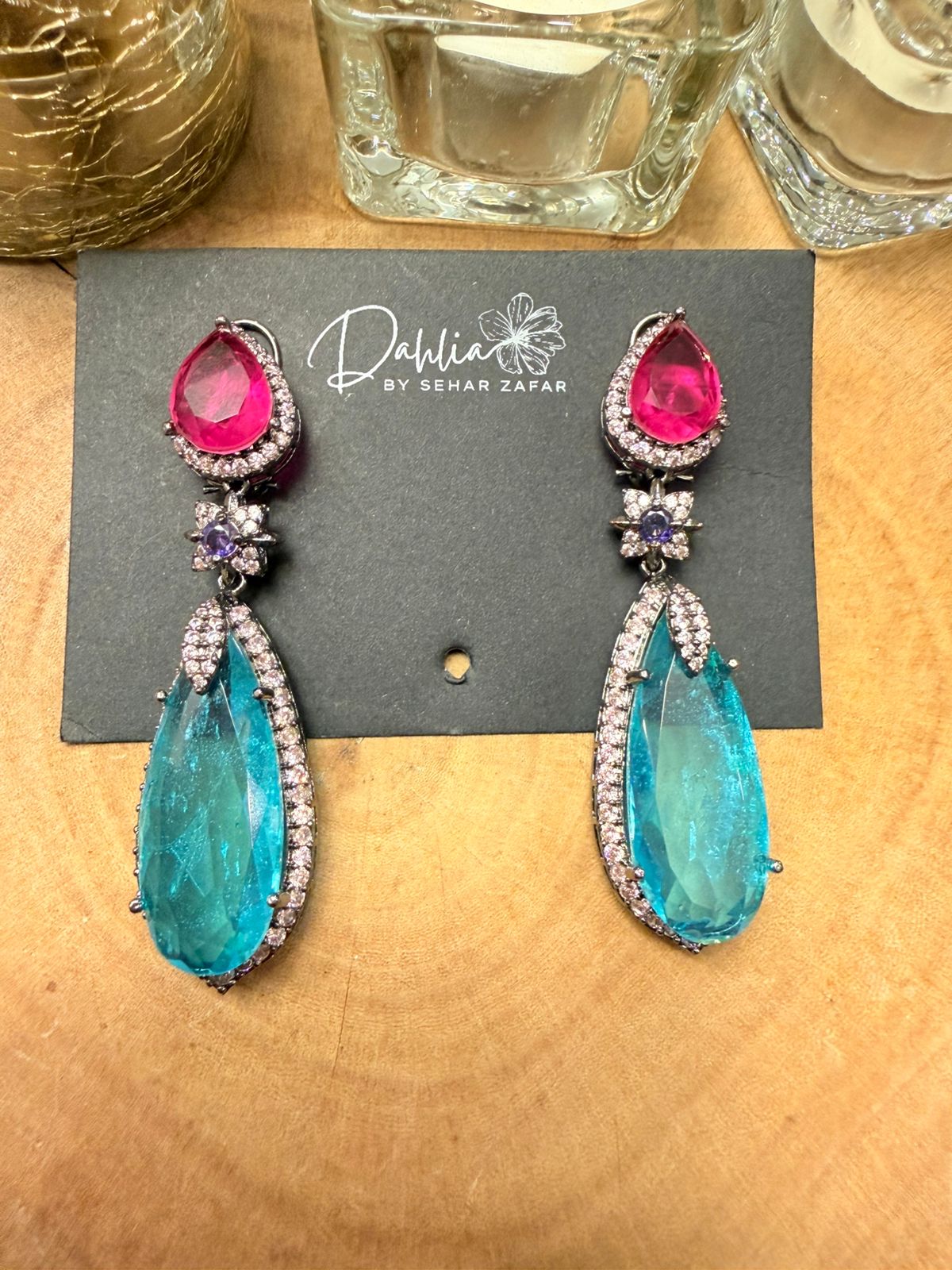 Aqua & Blush Crystal Drop Earrings – Statement Luxury Earrings