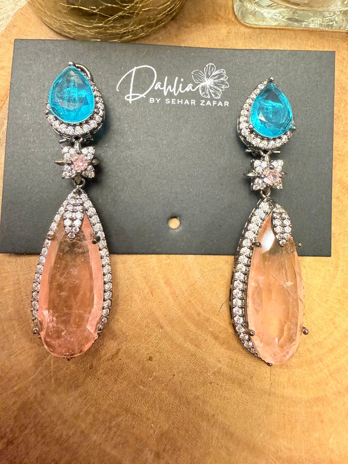 Aqua & Blush Crystal Drop Earrings – Statement Luxury Earrings