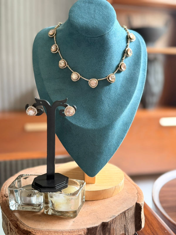 Elegant Halo Crystal Necklace Set with Matching Stud Earrings